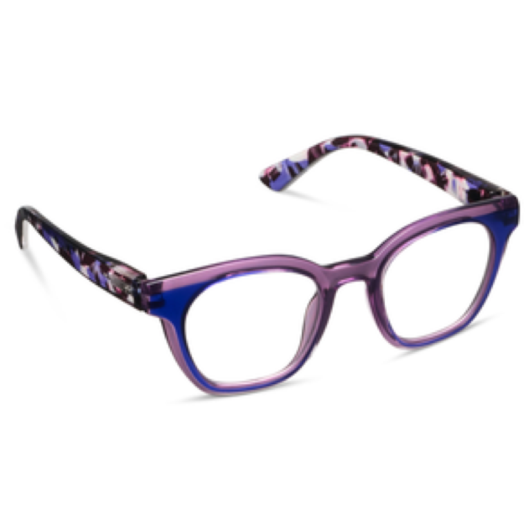 Purple eyeglasses on a white background