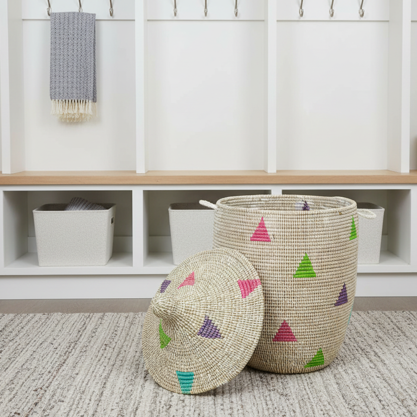 Large Lidded Laundry Basket Swahili Imports