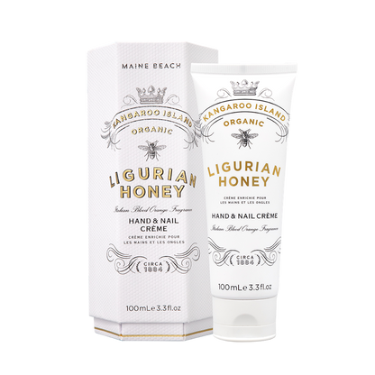 Kangaroo Island Organic Ligurian Honey Hand & Nail Creme with packaging on a white background