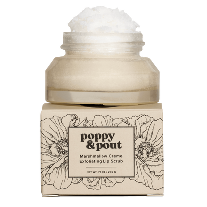 Jar of Poppy & Pout Marshmallow Creme Exfoliating Lip Scrub on a white background