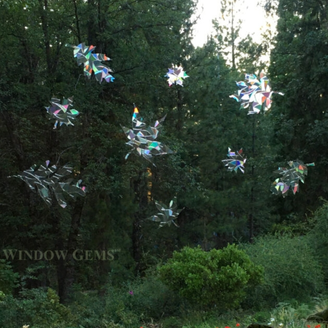 iridescent leaf shaped window stickers on a window
