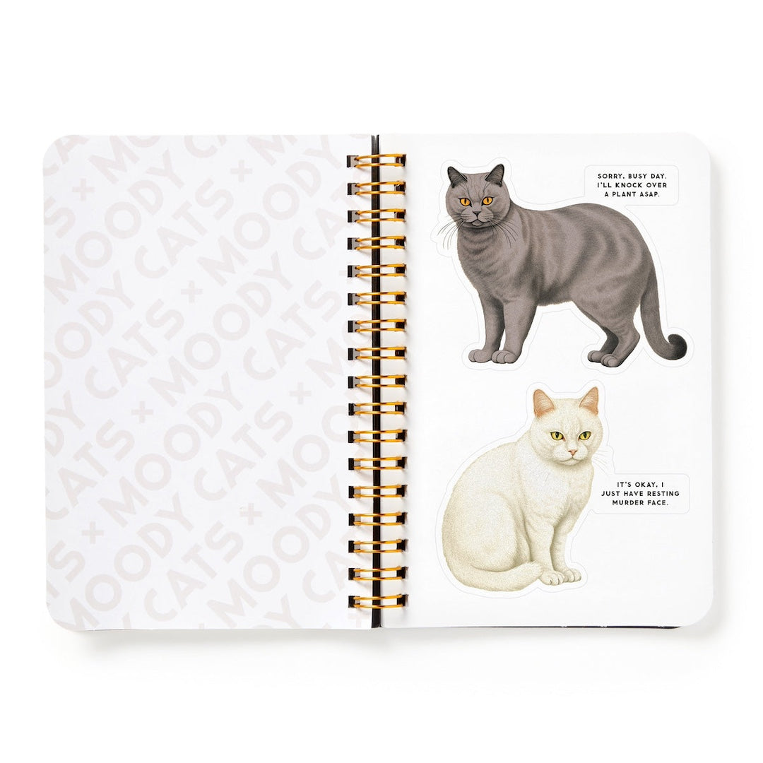 Sticker book with cat-themed stickers on a white background