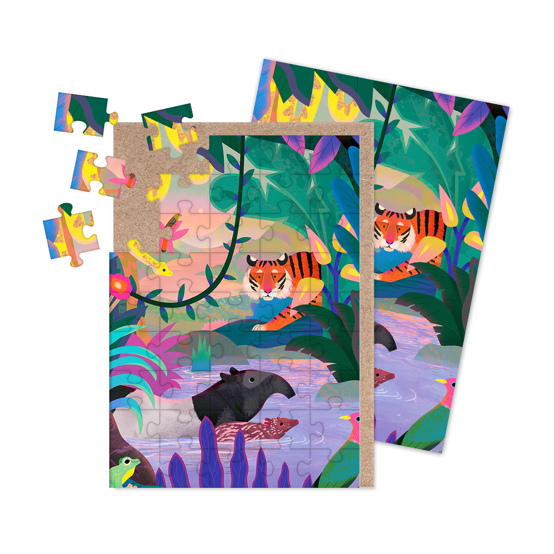 small puzzle featuring jungle animals on a white background