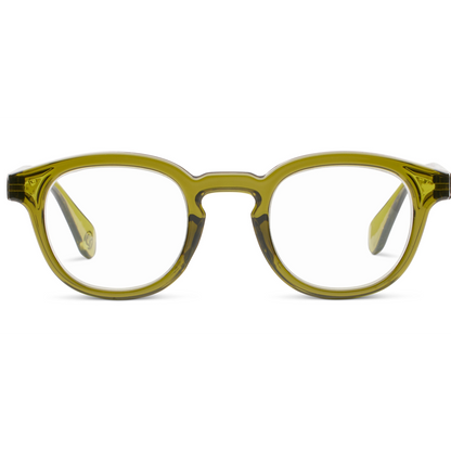 Green eyeglasses on a white background