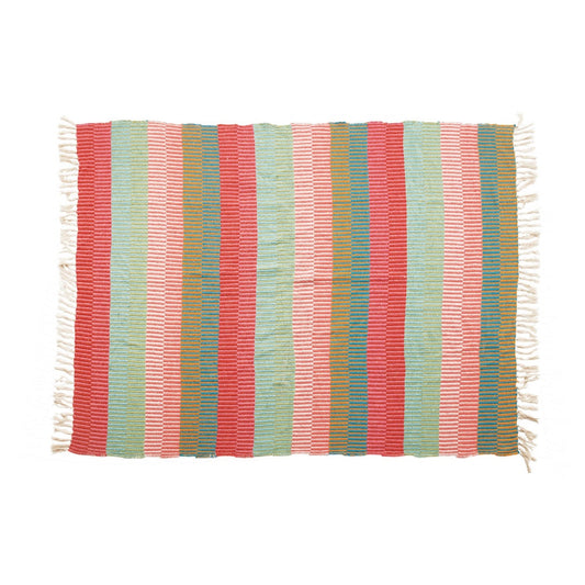 rainbow striped rug with multicolor pattern on a white background