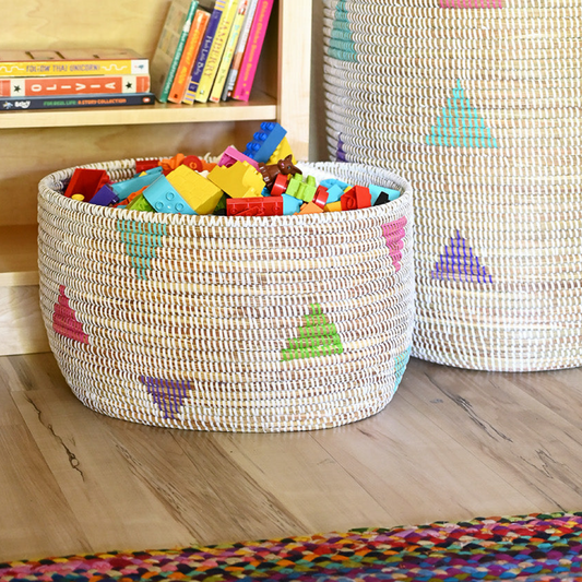 White Teranga Triangles Knitting Basket Swahili Imports