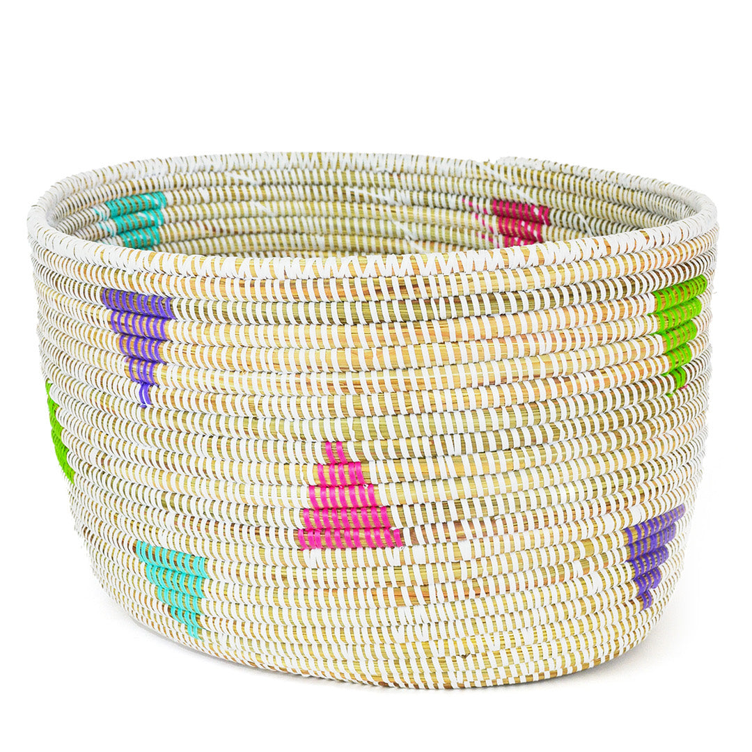 White Teranga Triangles Knitting Basket Swahili Imports