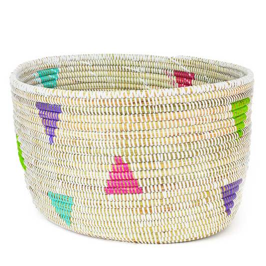 White Teranga Triangles Knitting Basket Swahili Imports