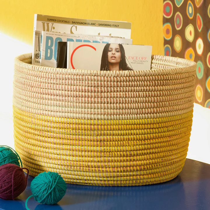 Yellow and White Knitting Basket