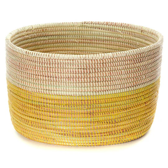 Yellow and White Knitting Basket