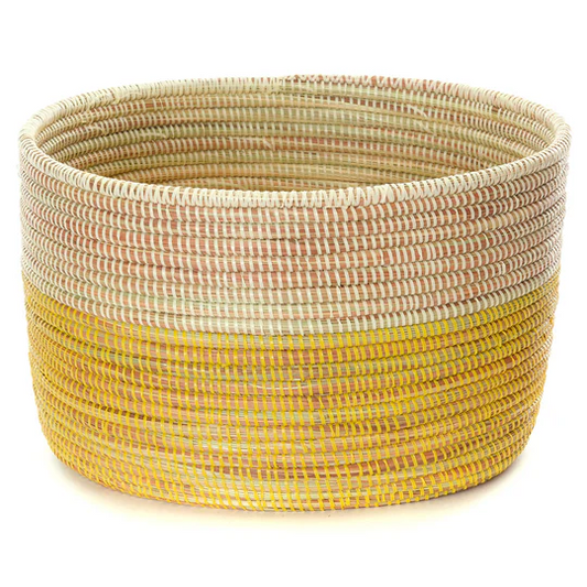 Yellow and White Knitting Basket