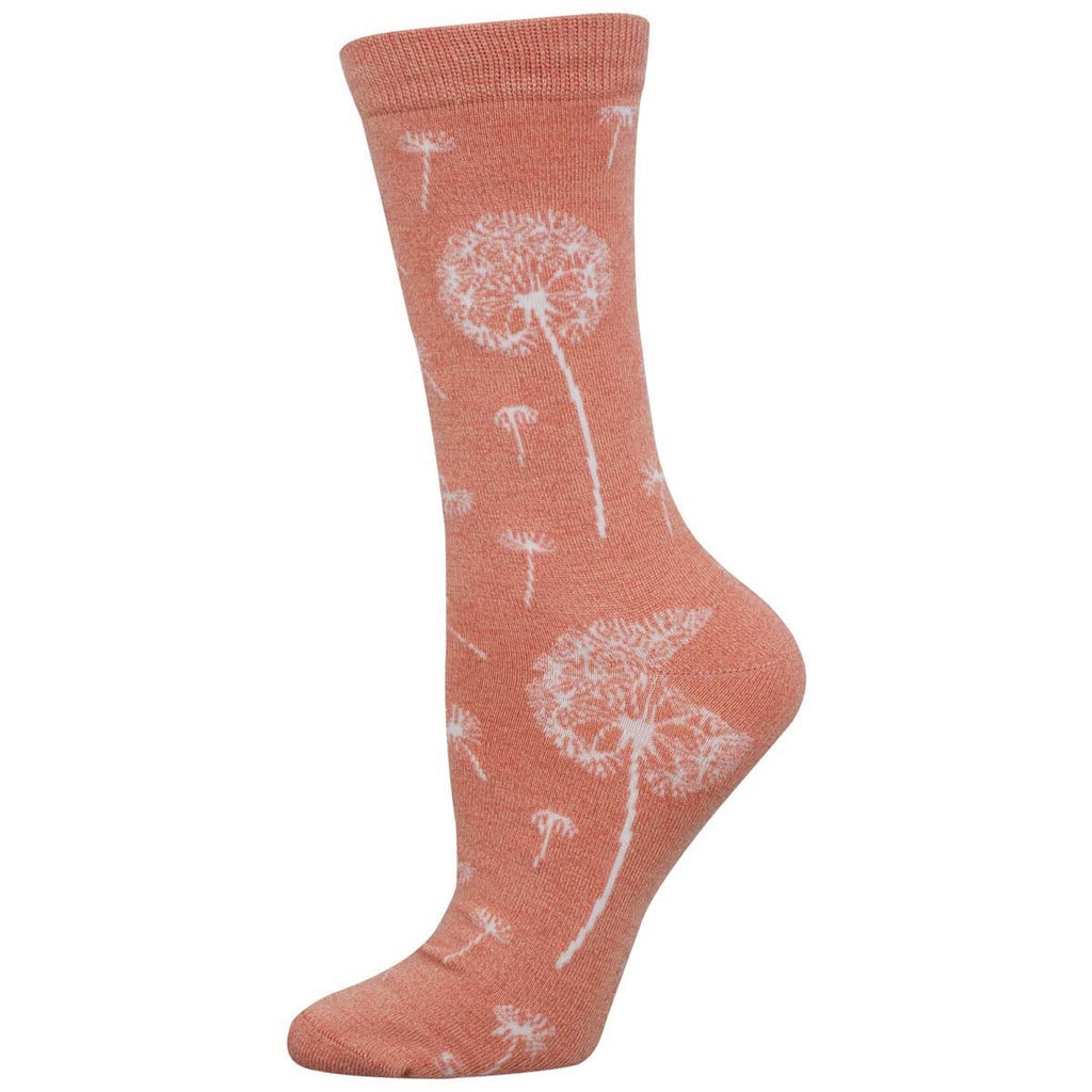 Pink sock with dandelion pattern on a white background
