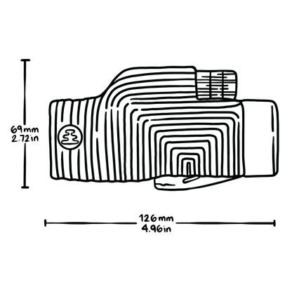 Measurement zoom tube monocular with dimensions labeled