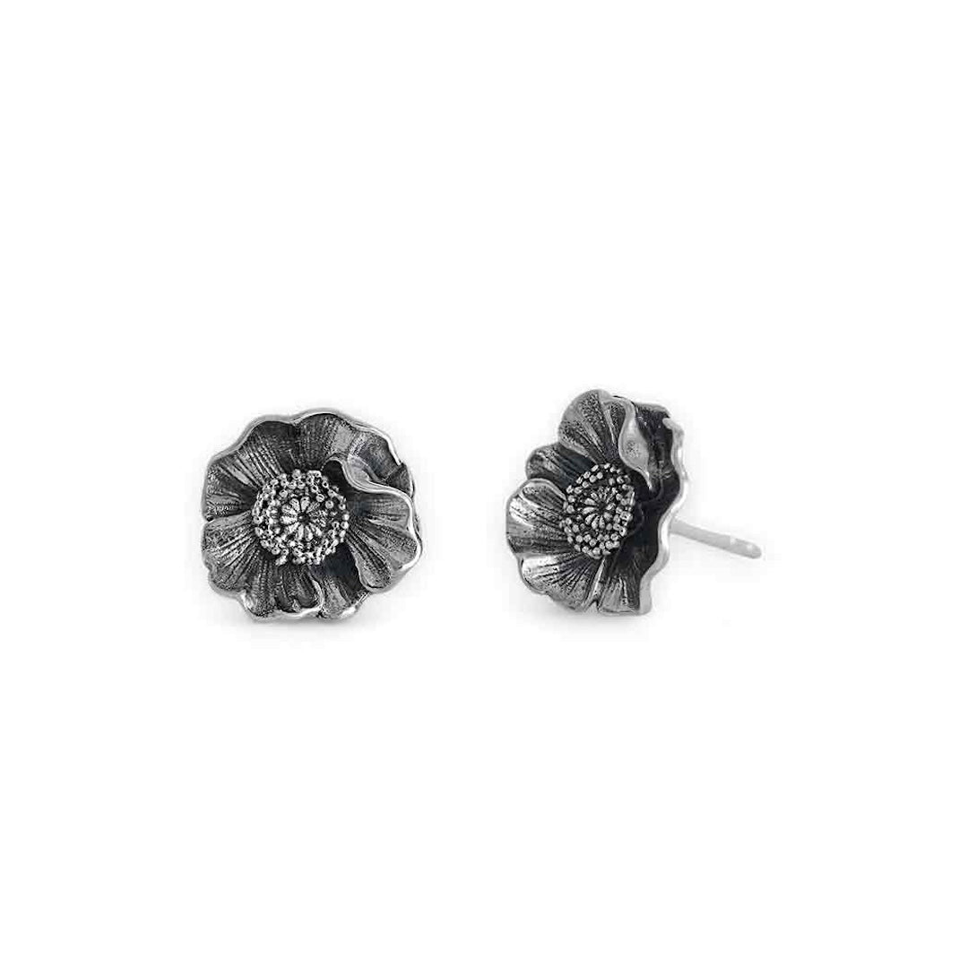 Poppy Flower Sterling Silver Earrings Nina Designs