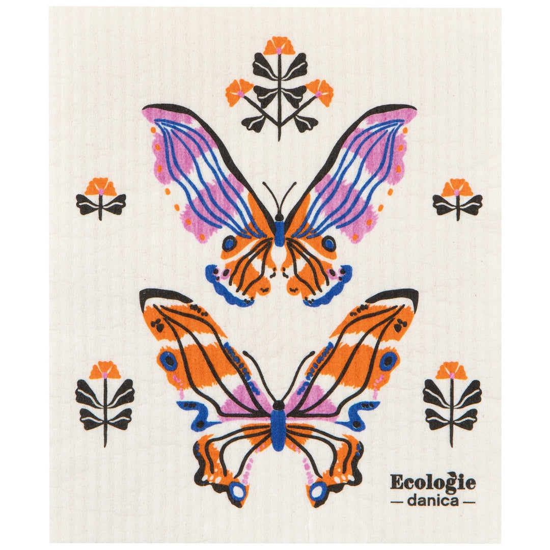 white swedish dishcloth with butterfly design