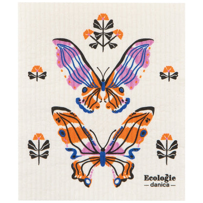 white swedish dishcloth with butterfly design