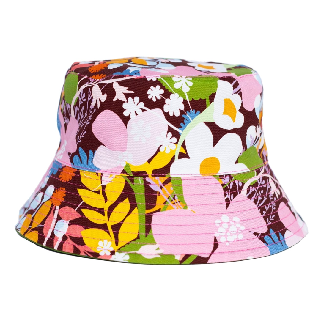 Colorful floral bucket hat on a white background