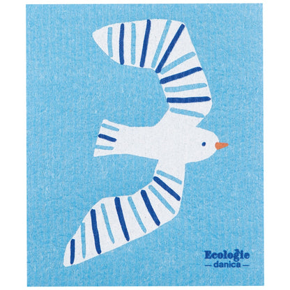 blue swedish dishcloth with a flying seagull on it 