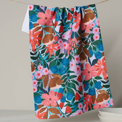 dishtowel with bright floral pattern