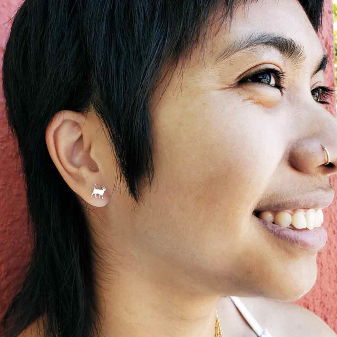 Sterling Silver Curious Kitten Post Earrings