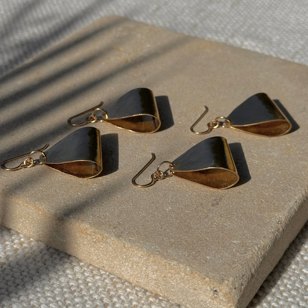 Folded brass dangle earrings