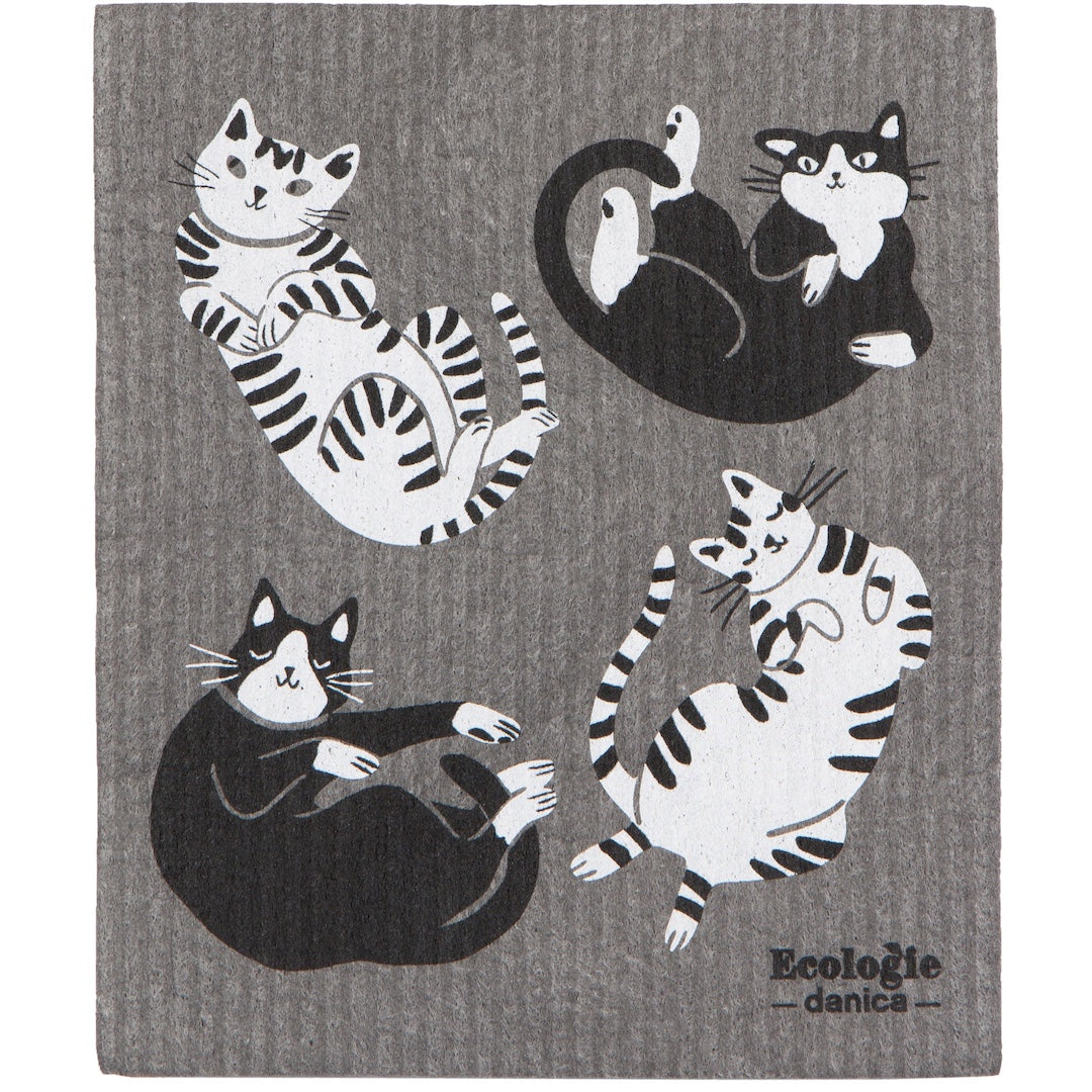 gray swedish dishcloth with cats on it