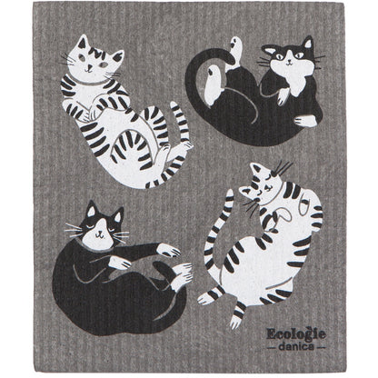 gray swedish dishcloth with cats on it