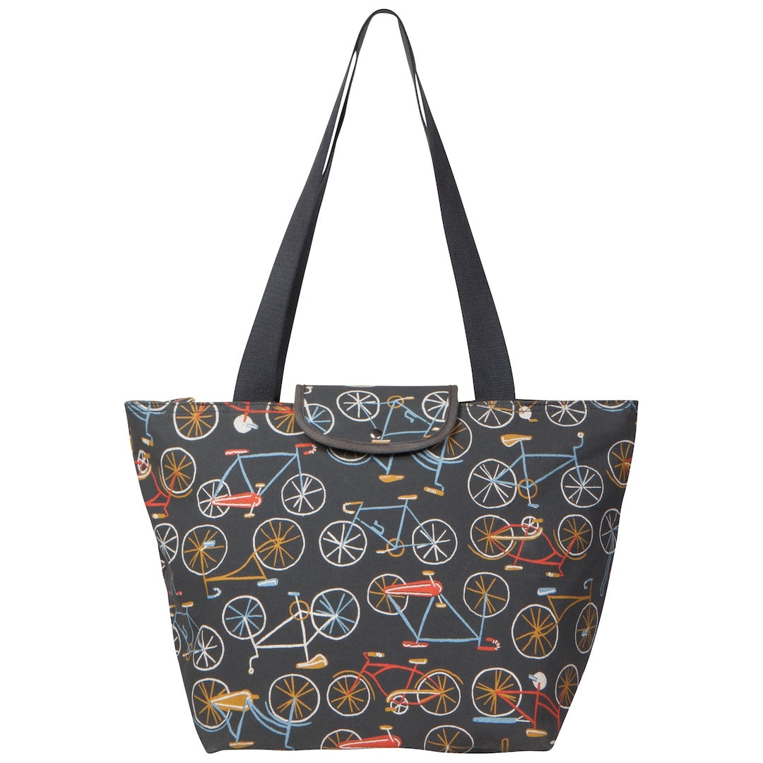 Tote bag with bicycle pattern on a white background