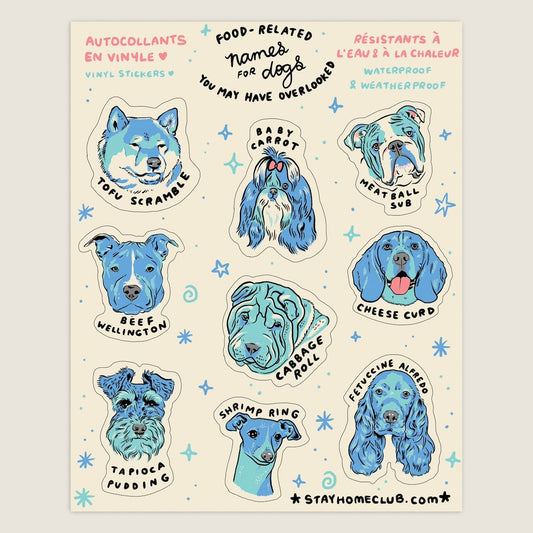 Food Dog Names Sticker Sheet