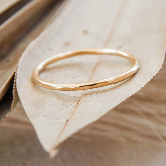 Gold Thin Hammered Band Ring