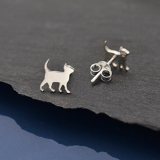 Sterling Silver Curious Kitten Post Earrings