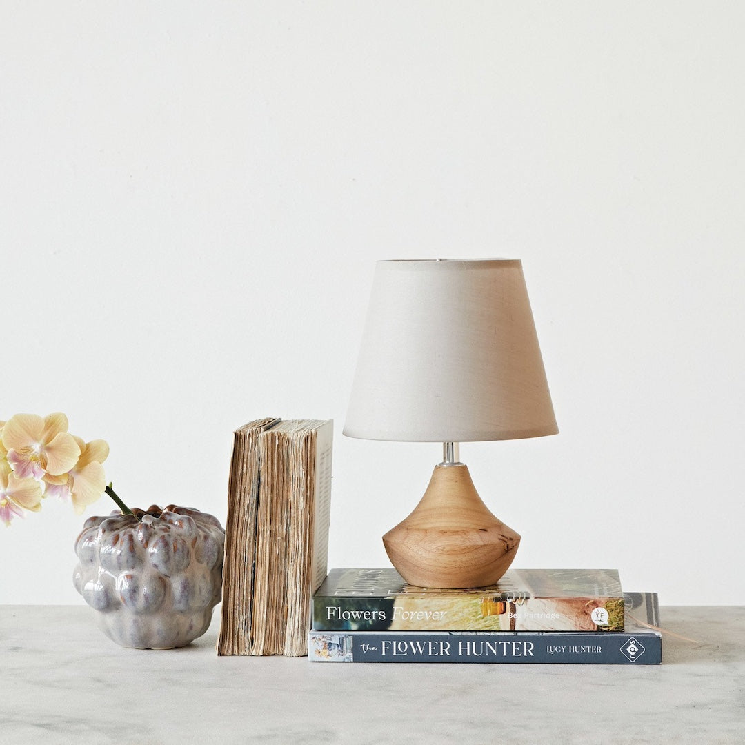 Eucalyptus Wood Table Lamp with Linen Shade Creative Co-Op