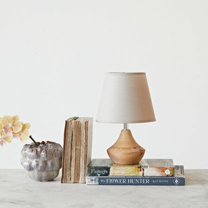 Eucalyptus Wood Table Lamp with Linen Shade Creative Co-Op