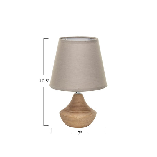 Eucalyptus Wood Table Lamp with Linen Shade Creative Co-Op
