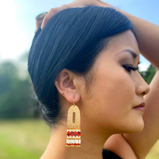 Beaded Handwoven Color Block Brass Earrings