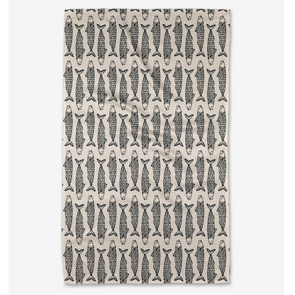 Patterned towel with fish design on a white background