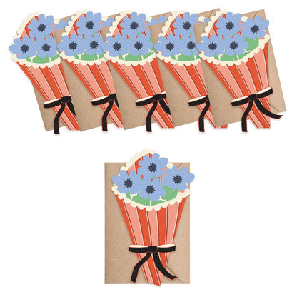 Flower bouquet shaped mini cards with brown Kraft envelopes on a white background