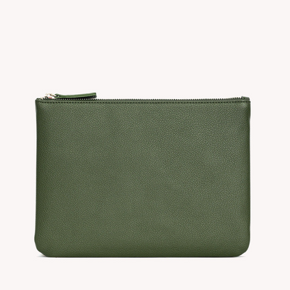 forest green Vegan Leather Zip Pouch on a white background