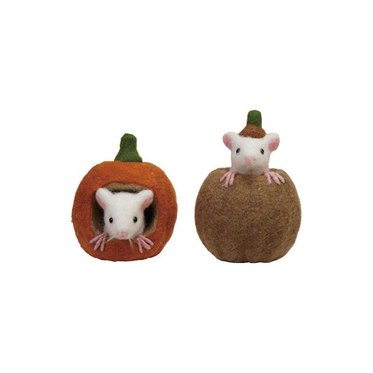 Handmade Wool Felt Pumpkin with Mouse