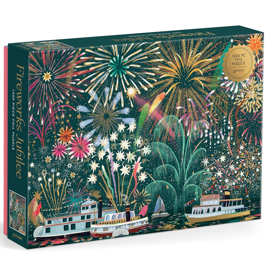 Jigsaw puzzle box with fireworks and boats design 
