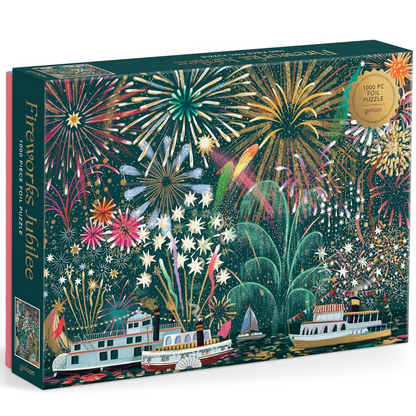 Jigsaw puzzle box with fireworks and boats design 