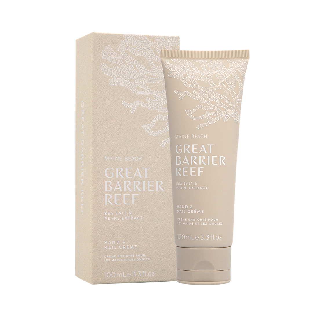 Great Barrier Reef hand and nail creme with packaging on a white background