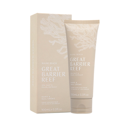 Great Barrier Reef hand and nail creme with packaging on a white background