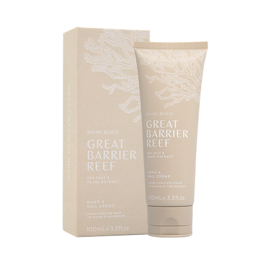 Great Barrier Reef hand and nail creme with packaging on a white background