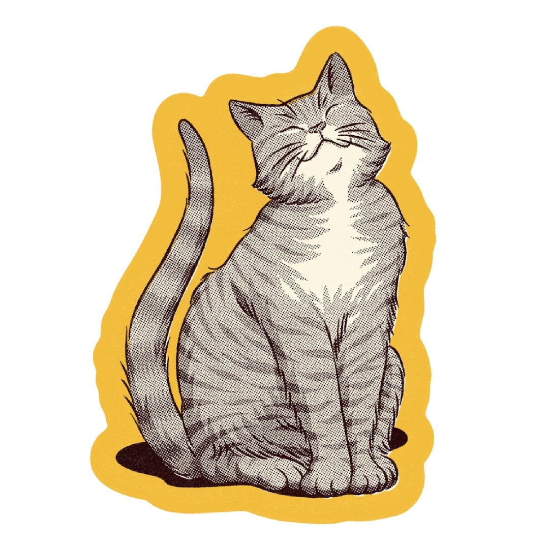 Illustration of a grey cat with a yellow border on a white background