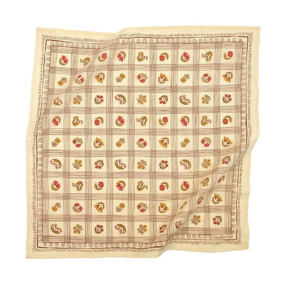 Beige bandana with a plaid floral pattern