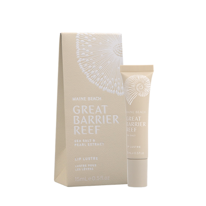 Maine Beach Great Barrier Reef lip balm packaging on a white background