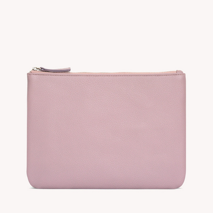 mauve vegan leather zipper pouch on a white background
