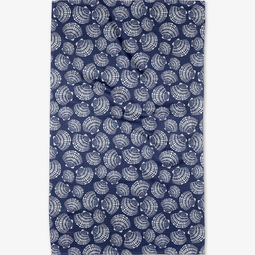 Navy blue towel with white shell pattern
