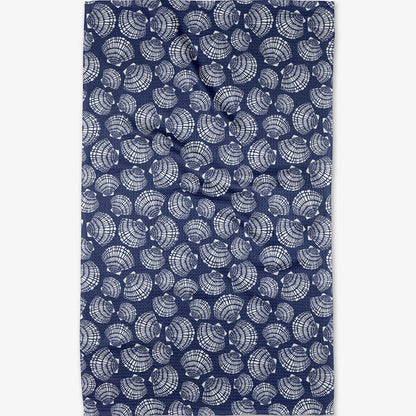 Navy blue towel with white shell pattern